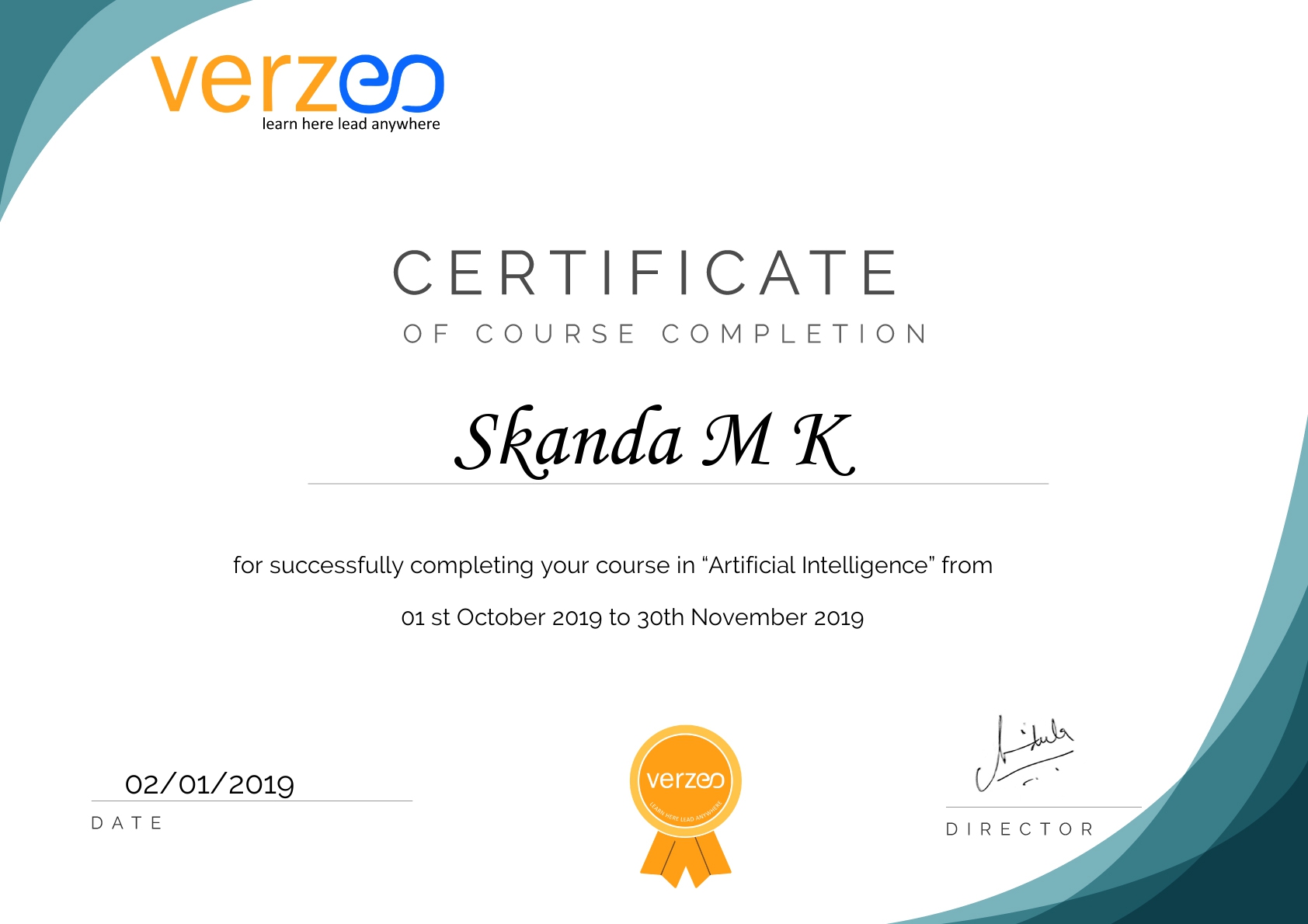 Certificate On Machine Learning_Skanda